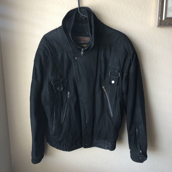 Vintage 90’s Wilson's Adventure Bound Faded Black Leather Jacket Size M Moto EUC - Picture 1 of 7